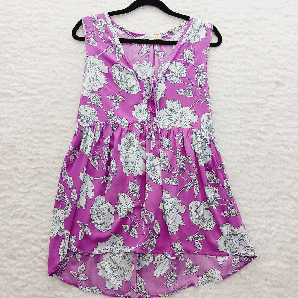 Blouse Pink Purple Babydoll Bloomcore Coquette Whimsycore Soft Girl Tank Size M